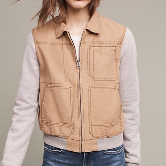 Anthropologie Hei Hei Excursion Bomber Jacket: Tan - Picture 7 of 13